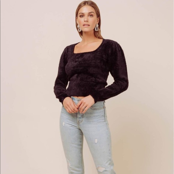 NWOT ASTR Stretchy black fuzzy sweater - Picture 3 of 12